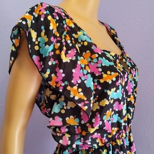 Neon Flutter Sleeve Mini Romper Cover Up Hot Pink